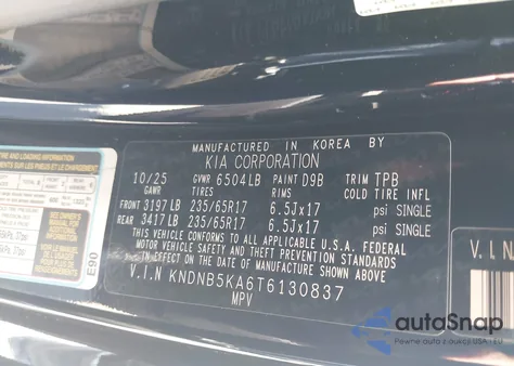 2026 Kia Carnival Mpv Hybrid Lxs z USA, uszkodzony, nr VIN KNDNB5KA6T6130837